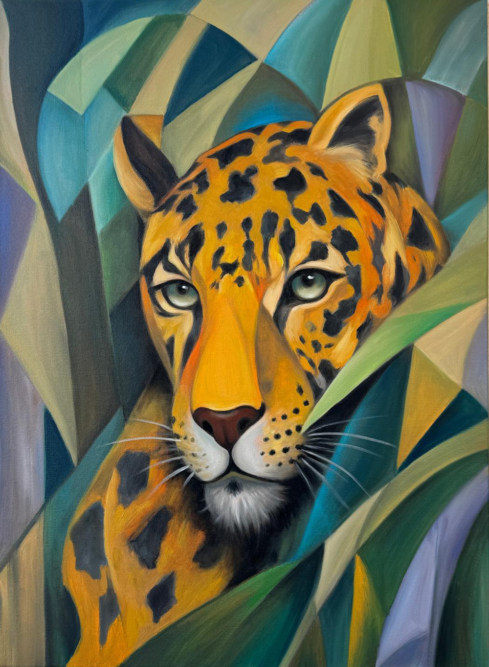Original oil painting of a captivating jungle gaze by Sekar Rajagopal.